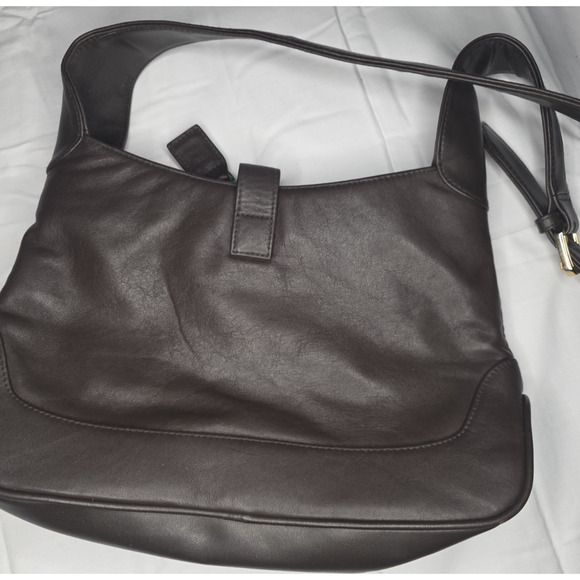 Giani Bernini Brown Leather Hobo Shoulder Bag — Gold Hardware Zip Pocket - Picture 2 of 5